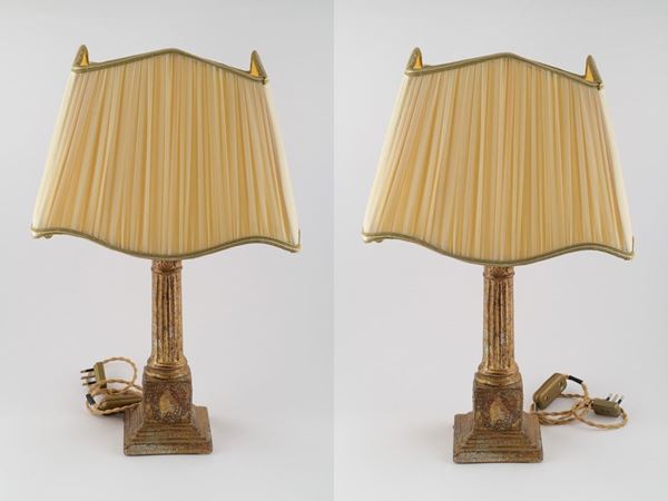 Pair of column-shaped table lamps