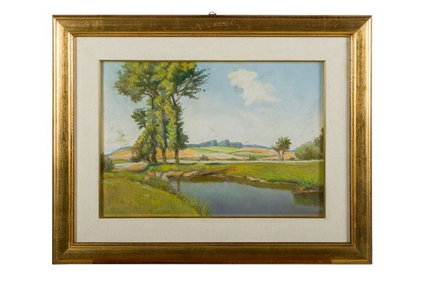 Countryside landscape with pond