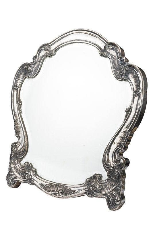 Table mirror in 800 silver and wood
