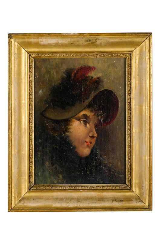 attribuito ad Arturo Stagliano - Portrait of woman with hat