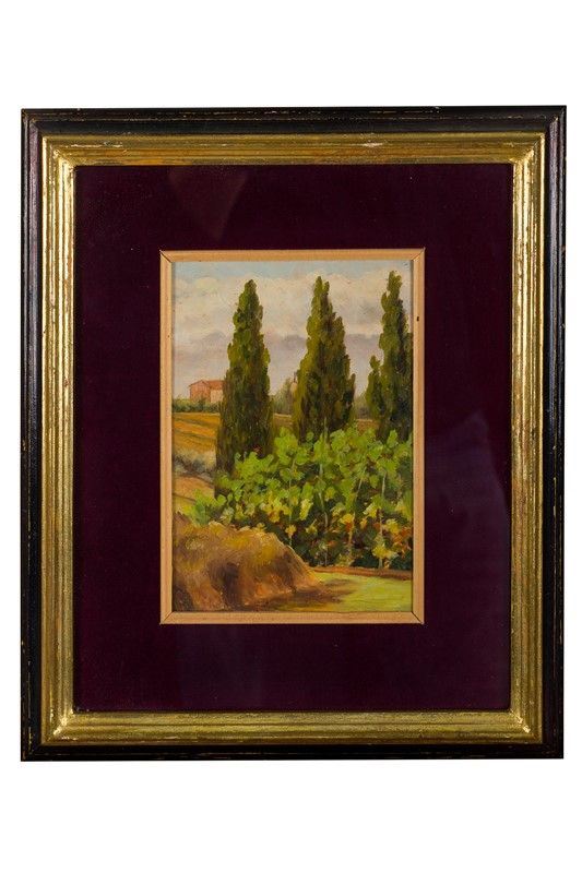 Ghino Maffi - Landscape with cypress and vineyard