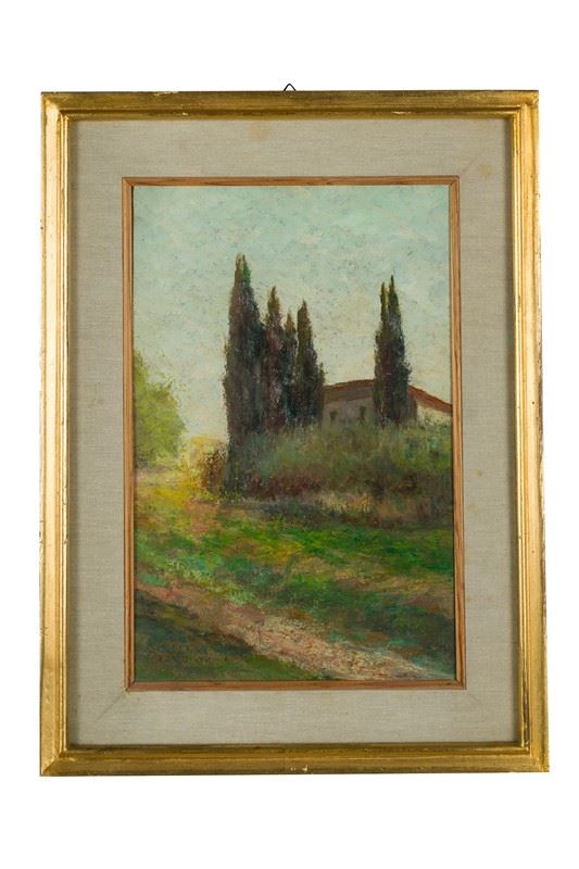 Ghino Maffi - Landscape with house and cypresses