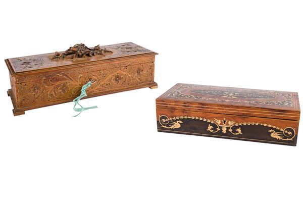 Lotto di due scatole in legno