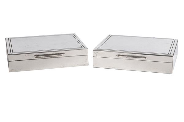 Coppia di scatole in argento 800 e legno