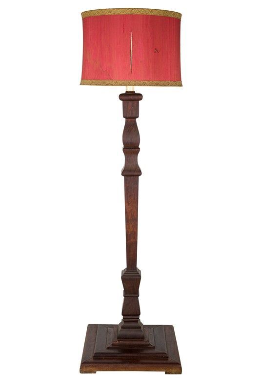 Walnut stained wood large floor lamp 