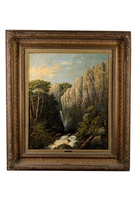 Louis Joseph Lebrun - Mountain landscape with waterfall