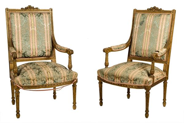 Pair of gilded wood armchairs