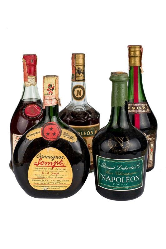 Selection of five Cognacs