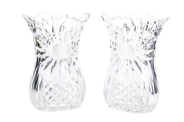 Pair of counter-cut crystal vases