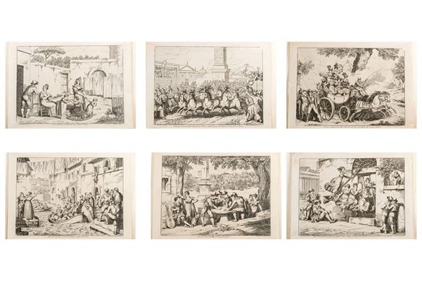 Bartolomeo Pinelli - Collection of 6 engravings of Roman genre scenes