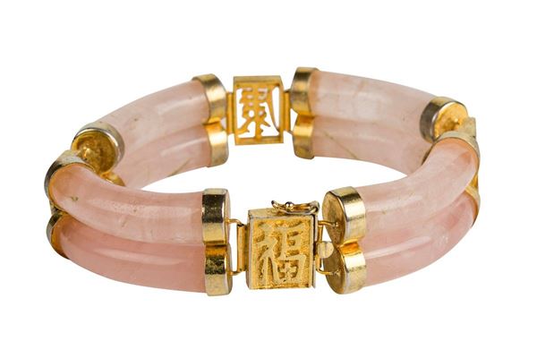 Rose quartz and metal bracelet