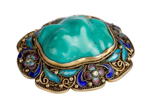 Silver brooch with turquoise and enamels