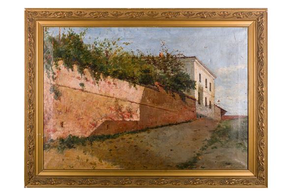 Domenico Rabioglio - Strada con muraglione nel Canavese
