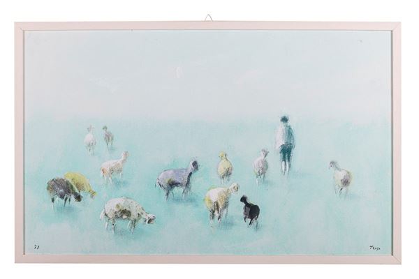 Fernando Troso - Pecore al pascolo con pastore