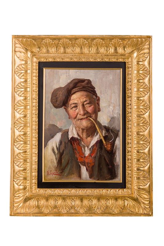 Vincenzo Caprile (a firma di) - Portrait of an elderly man with a pipe