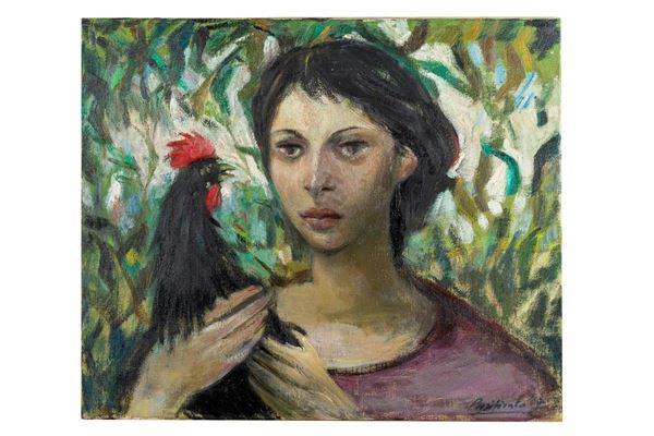 Domenico  Purificato - Ritratto femminile con gallo