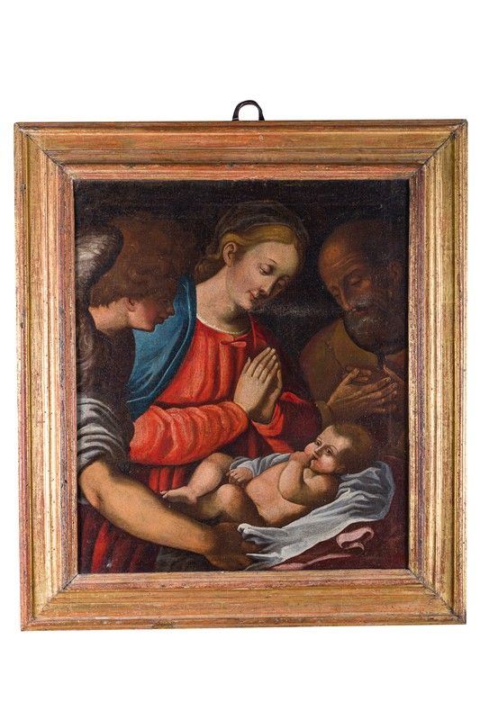 Guglielmo Caccia  detto il Moncalvo (bottega di) - Nativit&#224; con San Giuseppe e un angelo