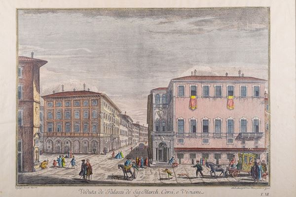 Giuseppe Zocchi - Veduta del palazzo Corsi e del palazzo Viviani a Firenze