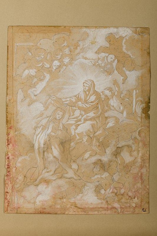 Elisabetta Sirani (attr. a) - Santa Maria Maddalena de' Pazzi riceve il velo dalla Vergine; verso: Santo in Gloria