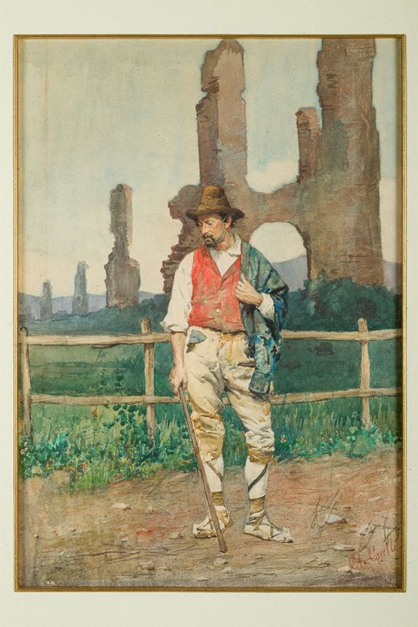 Augusto Corelli - Peasant with ruins background