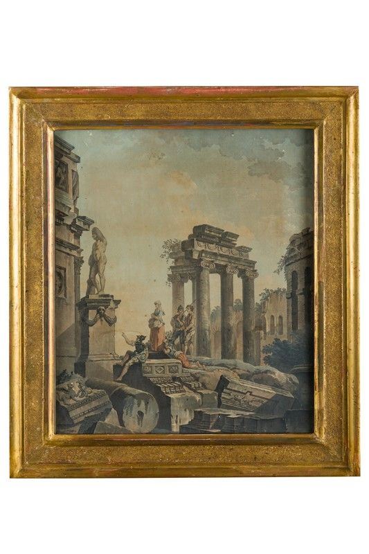 Jean-Fran&#231;ois Janinet, da Giovanni Paolo Panini, 1762-1798 ca. - Roman ruins with a statue of Hercules