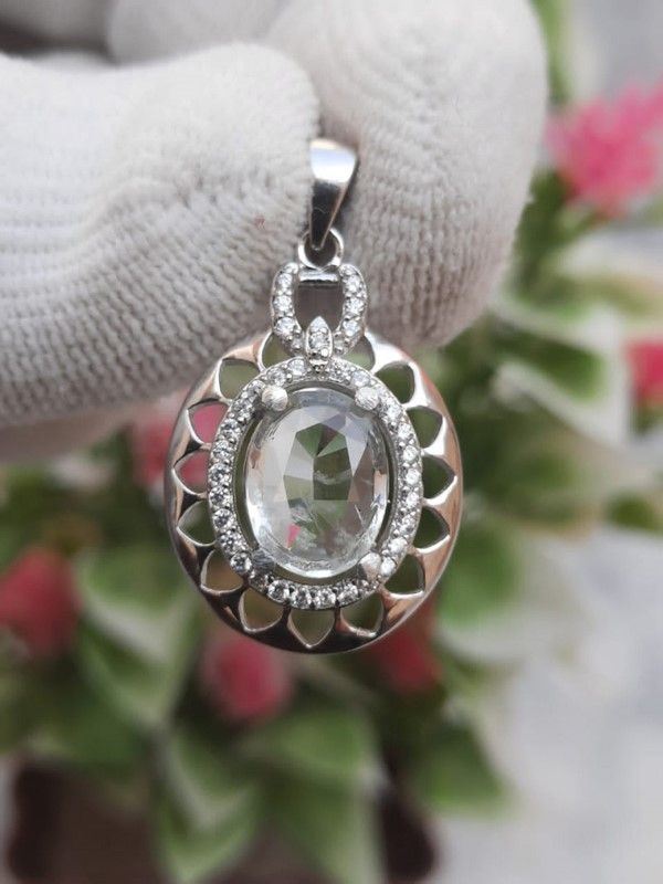 925 silver pendant with zircons and aquamarine