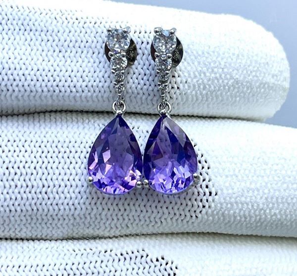 Pair of 925 silver earrings with natural zircons and amethysts