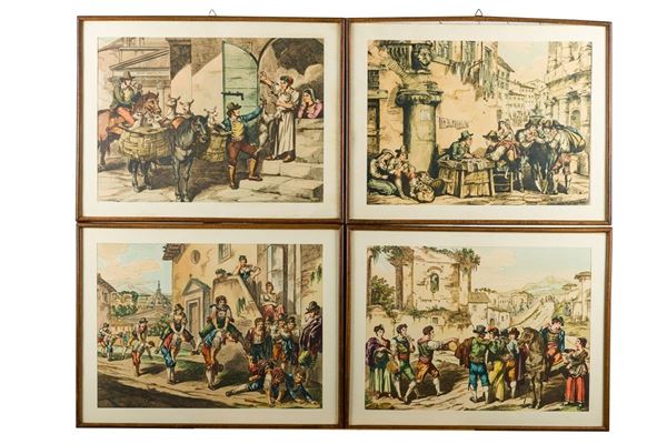 Bartolomeo Pinelli - Four photolithographic prints