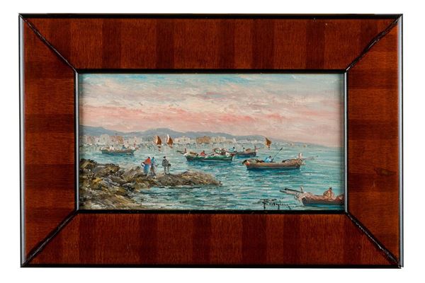 Glimpse of the coast with figures and boats