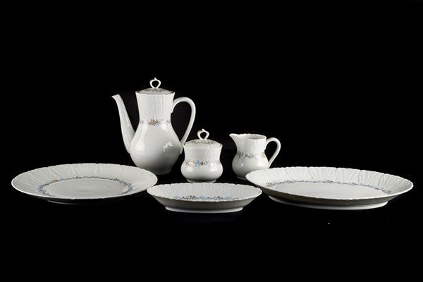 Three serving plates and coffee set in Limoges porcelain