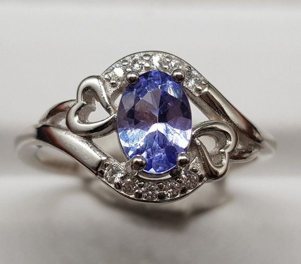 925 silver ring with tanzanite and zircons