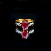 Yellow and white gold plated 925 silver ring with ruby and zircons