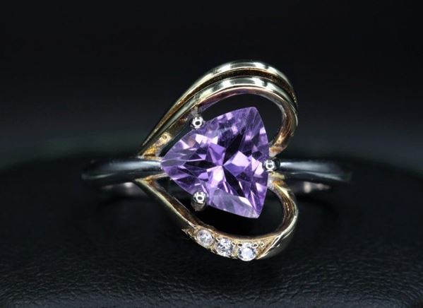 925 silver heart ring with amethyst and zircons