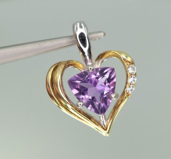 925 silver heart pendant with amethyst and zircons