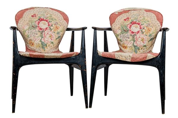Pair of armchairs in stained wood
