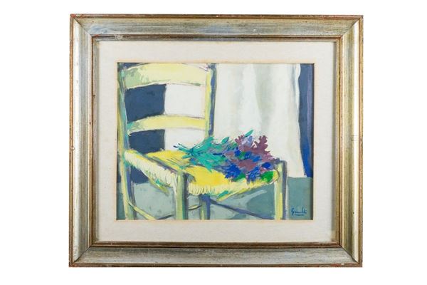 Mario Grimaldi (attr. a) - Chair with bouquet of flowers