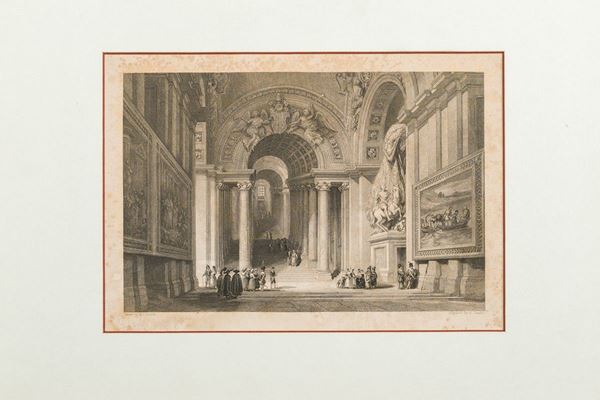 Engraving depicting the Scala Regia of the Apostolic Palace in the Vatican City  (XIX century)  - engraving on paper - Auction ONLINE TIMED AUCTION - DAMS Casa d'Aste