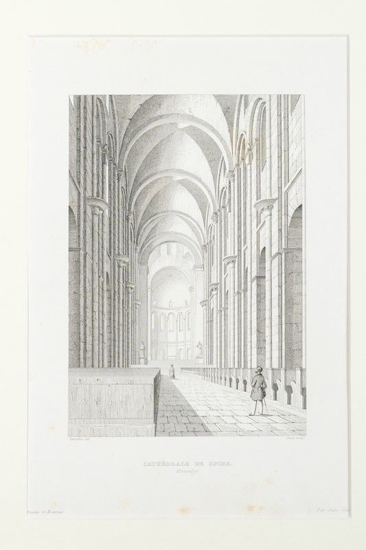Pair of engravings depicting interior views of churches