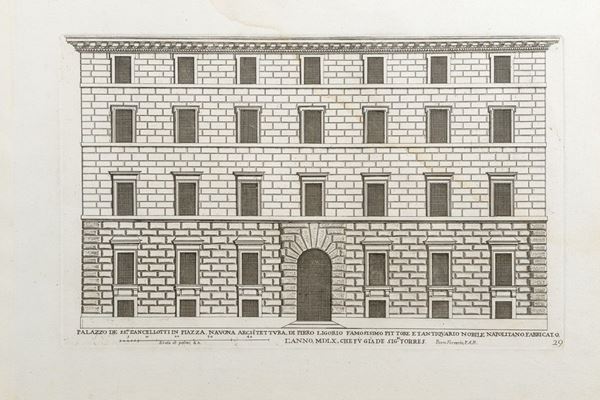 Six engravings depicting some palaces of Rome by the most famous architects