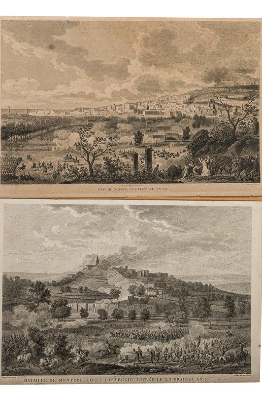Pair of engravings depicting military scenes