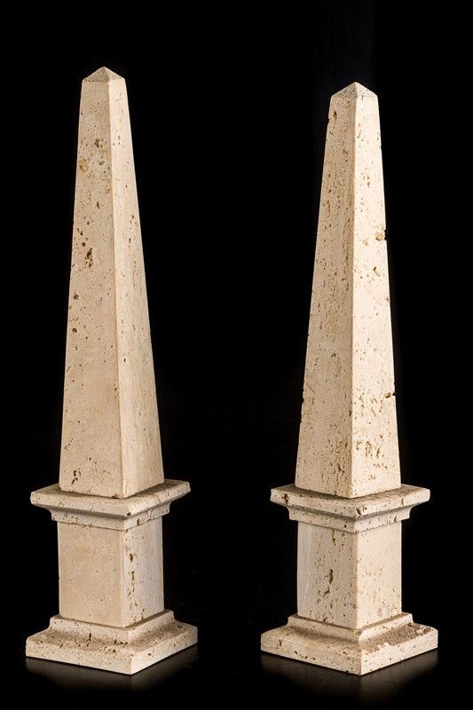 Pair of travertine obelisks