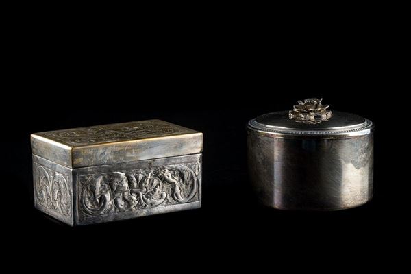 Two silver-plated metal boxes