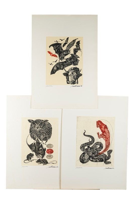 Valeriano Trubbiani - Tre litografie raffiguranti animali