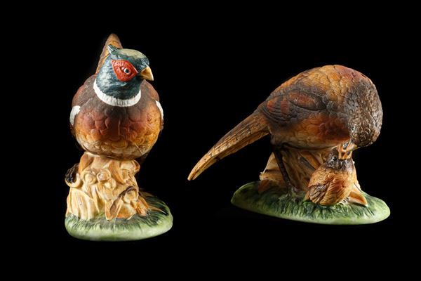 pair of pheasants in polychrome porcelain