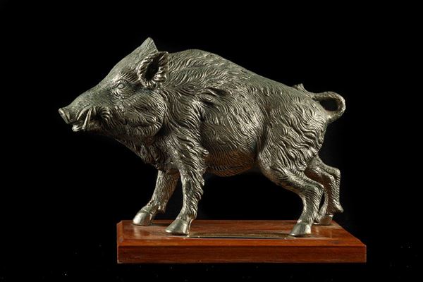 Wild boar in silvered bronze