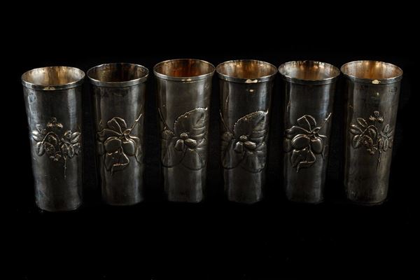 Six glasses in 800 silver