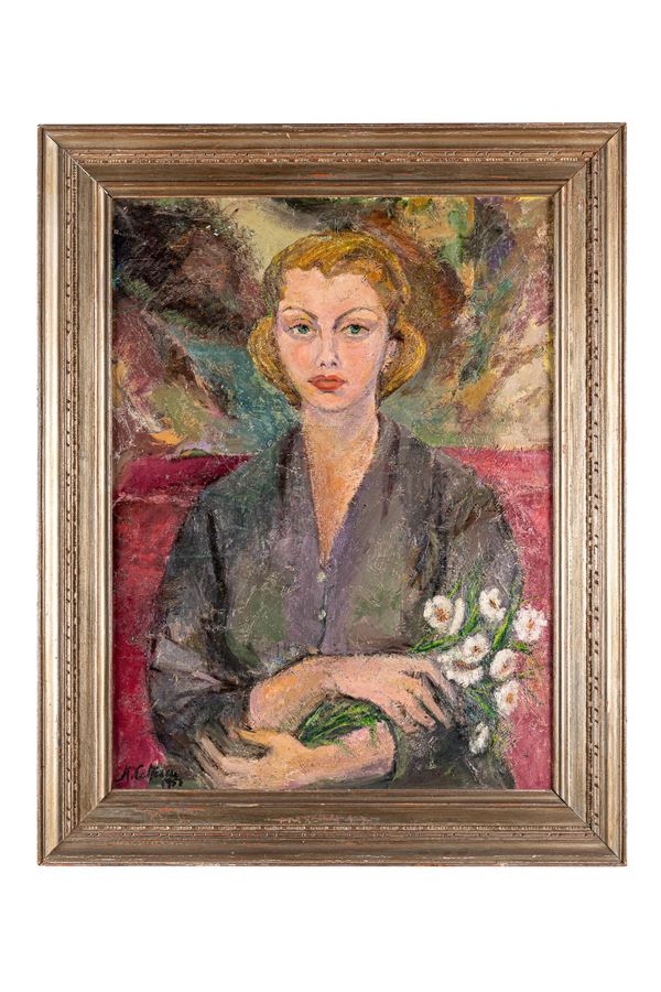 Marielise Cottescu - Female portrait with bunch of flowers