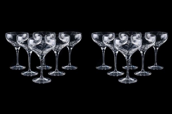 Set of twelve crystal champagne glasses