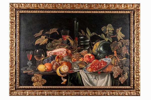 Still life with fruit and tableware