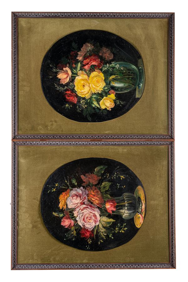 Arturo Galvani - Coppia di vasi con fiori